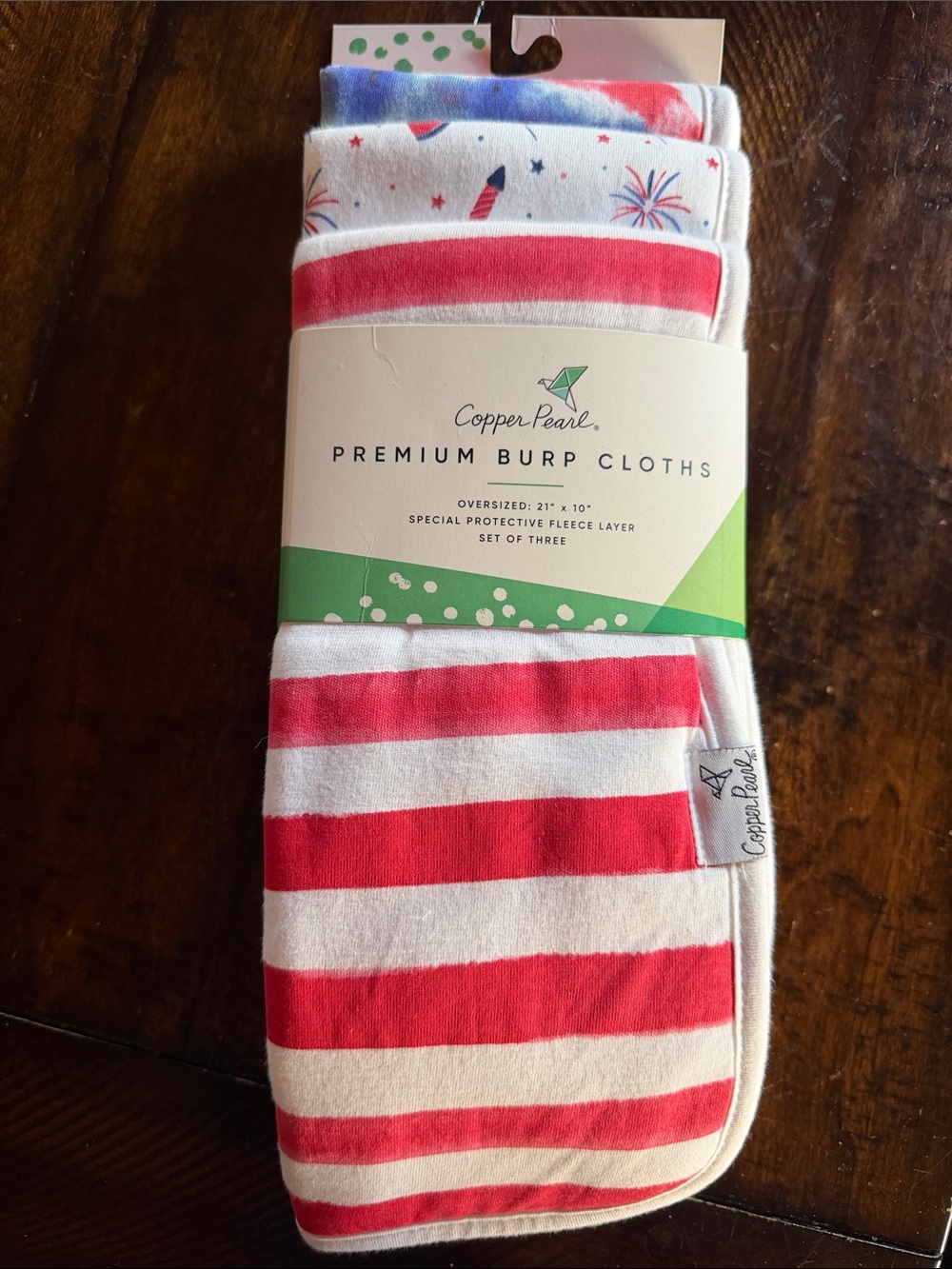 Copper Pearl Red & White Striped Kids Burp Cloths - Set of 3